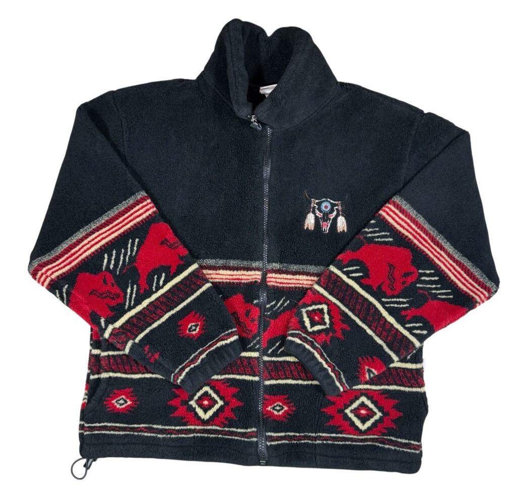 Vintage Milton Funwear Fleece Jacket Mens M Buffalo Bison Southwest Full Zip